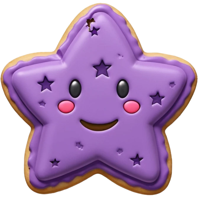 realistic pastel purple cookie with a soft, crumbly texture, fine surface cracks, matte baked finish, star-shaped jam cutout revealing glossy dark berry filling emoji