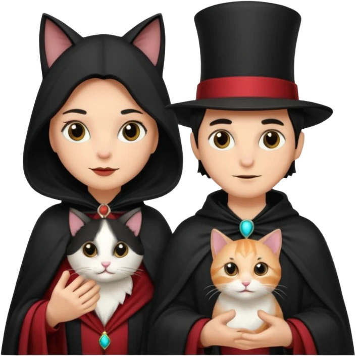 magician couple and their pet cat emoji