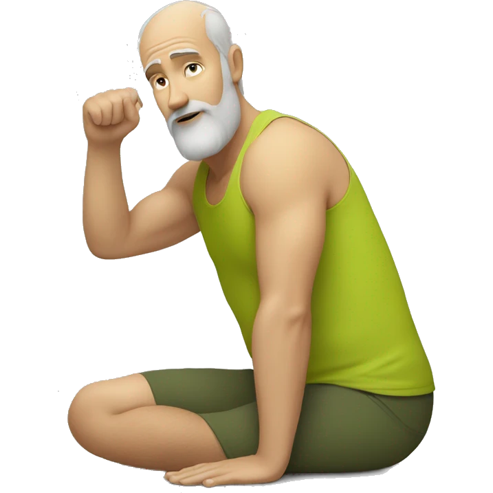 white bearded man doing yoga wearing a chartreuse tank top  emoji