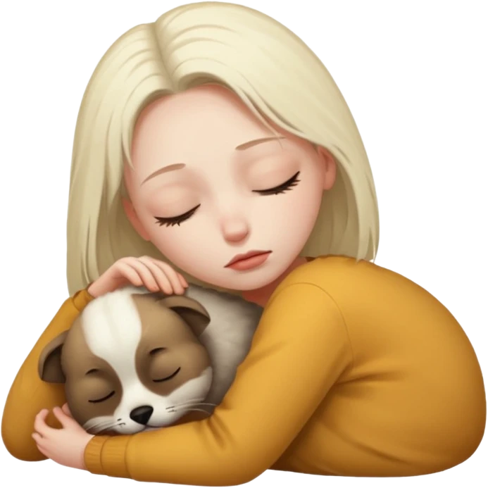 Dead pet with eyes closed and a sad master is next to it emoji
