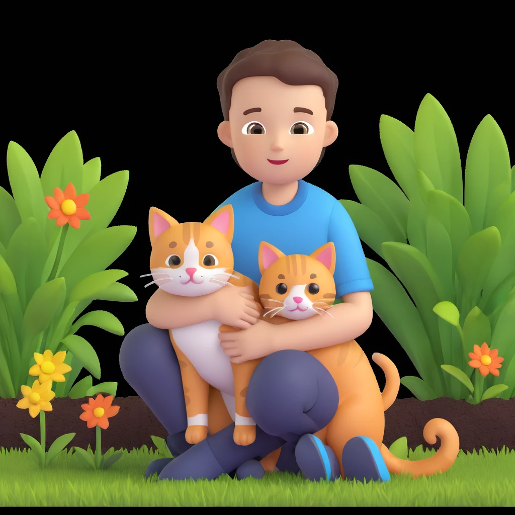 boy and cat pet in garden background emoji