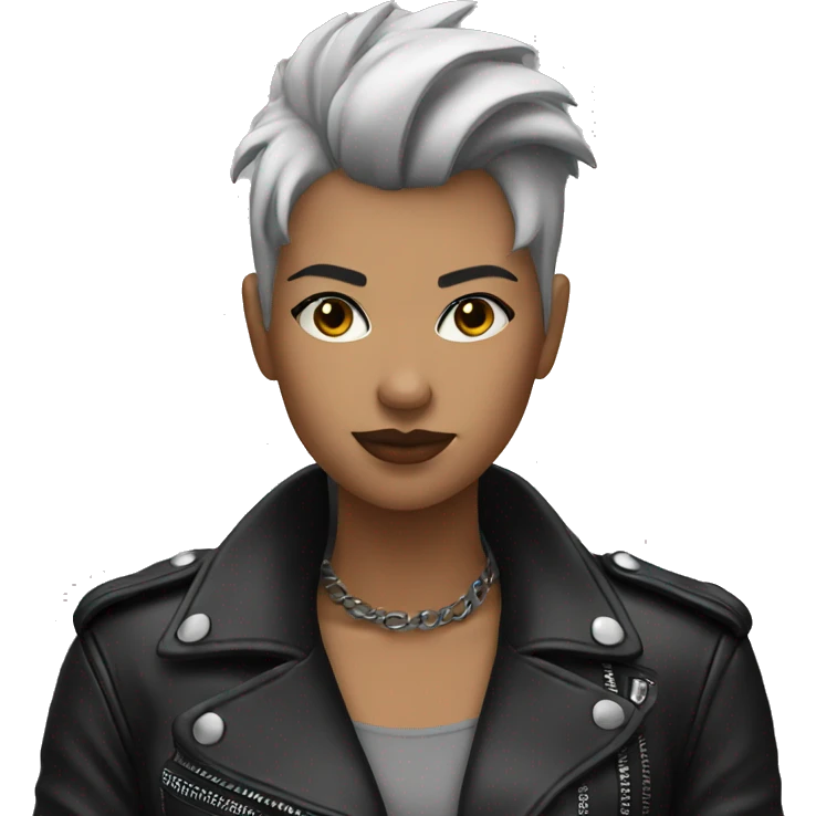 monochrome girl with black hair Mohawk in leather jacket  emoji
