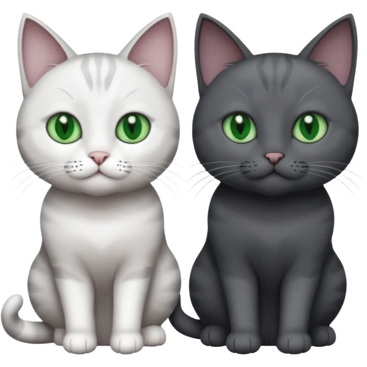 2 different coloured grey cats including one dark grey and white cat and one completely solid dark grey cat with green eyes and only white paws emoji