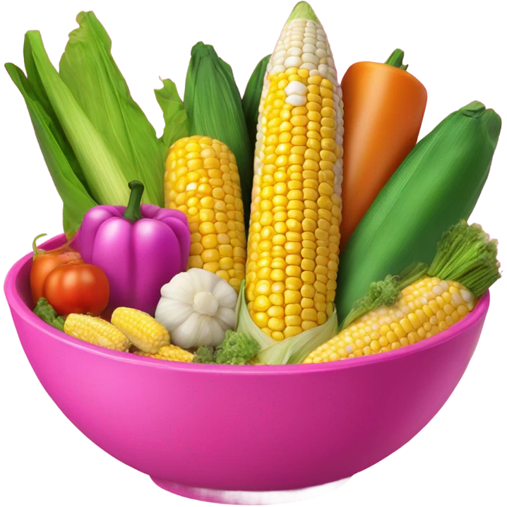 Hot pink bowl of corn on the cob and other vegetables  emoji