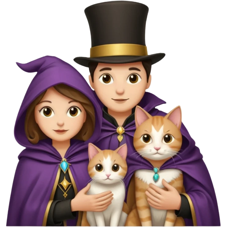 magician couple and their pet cat emoji