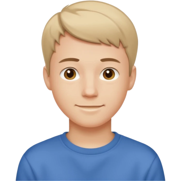 Молодой мужчина с короткой стрижкой, лёгкая улыбка, простая футболка или свитшот нейтрального цвета, образ современный и открытый. emoji