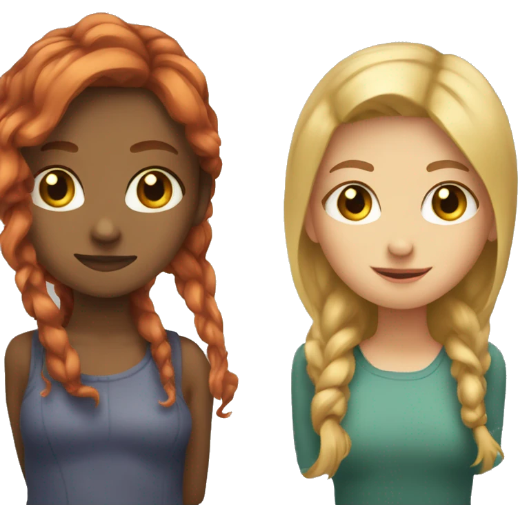 a girl with short red hair hugging girl with long dirty blonde hair emoji
