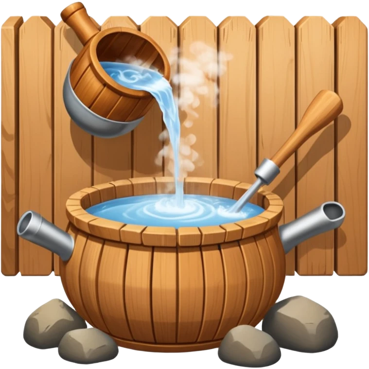Ladle pouring water onto sauna rocks with steam emoji
