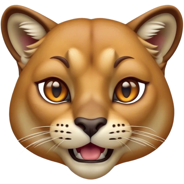 Cinematic Comical Cougar Portrait Emoji, Head tilted dramatically with an exaggeratedly amused expression, featuring a striking tawny Fur with bold dark accents and wide, expressive amber eyes filled with playful disbelief, Simplified yet hilariously expressive features, highly detailed, glowing with a slightly sassy glow, high shine, dramatic yet playful, stylized with an air of cheeky wilderness mischief, bright and endearing, soft glowing outline, capturing the essence of a spirited and over-the-top cougar, so meme-worthy it feels like it could pounce its way into internet fame instantly! emoji