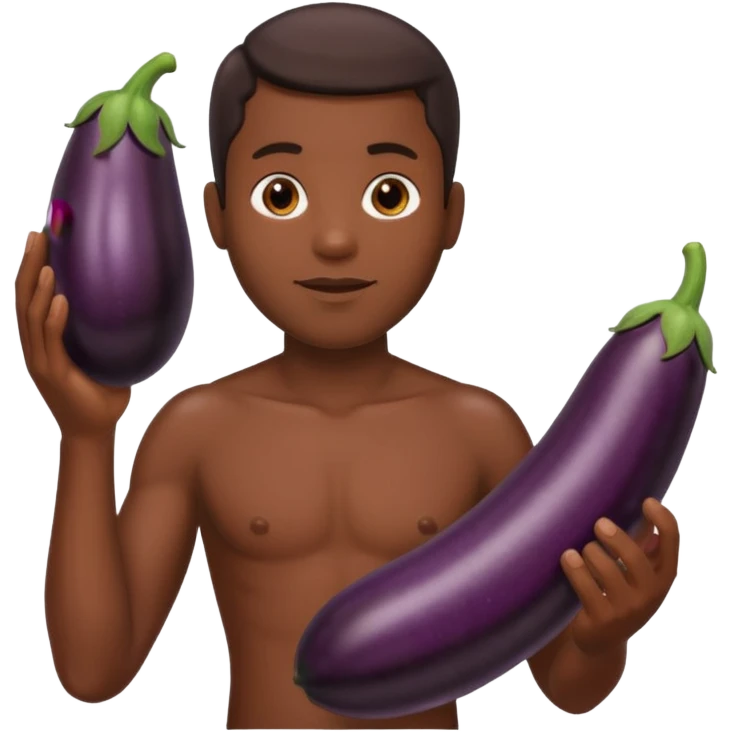 Black naked guy with long black eggplant emoji