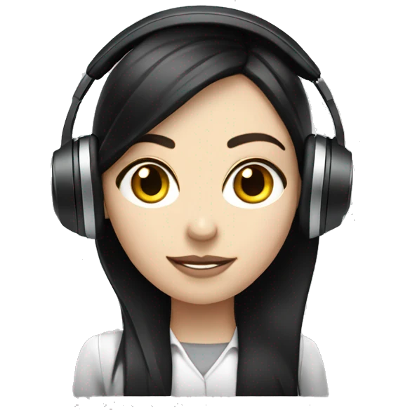 white Girl with dark hair support operator with headphones with microphone emoji