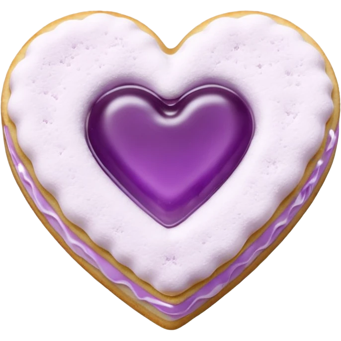 Realistic shortbread cookie in the shape of a heart with Pale Purple color jelly middle filling and sprinkled powder sugar on top. emoji