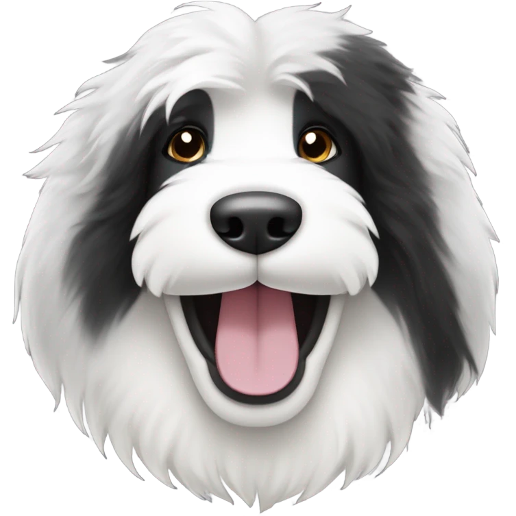 Half Black and half white old English sheepdog smiling emoji