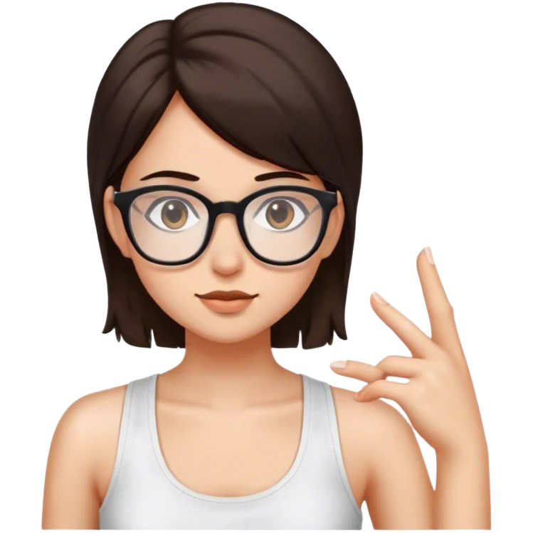 Girl with glasses, white tank top, dark brown hair. emoji