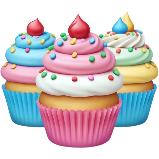 A 3D cartoon poster design advertising cupcakes, with bright pastel colors, clean text and borders, soft background, realistic Memoji-style layout. emoji