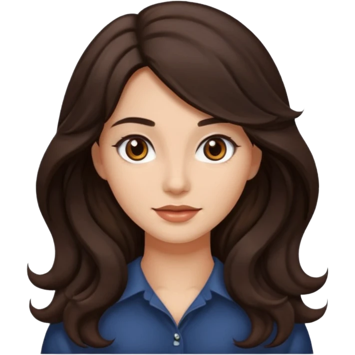mujer pelo ondulado largo color marron oscuro, ojos marrones oscuros emoji
