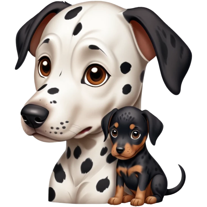 1 Dalmatian adult + 1 dobermann puppy emoji