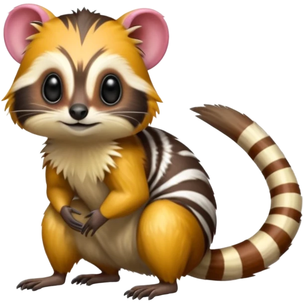 Colorful shiny hyper-realistic cute smooth soft fuzzy Tamarin-Numbat-hybrid (full body) emoji