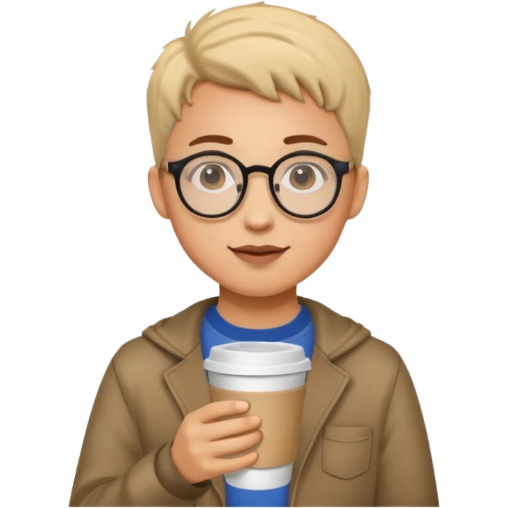 Student with round glasses and takeaway coffee emoji