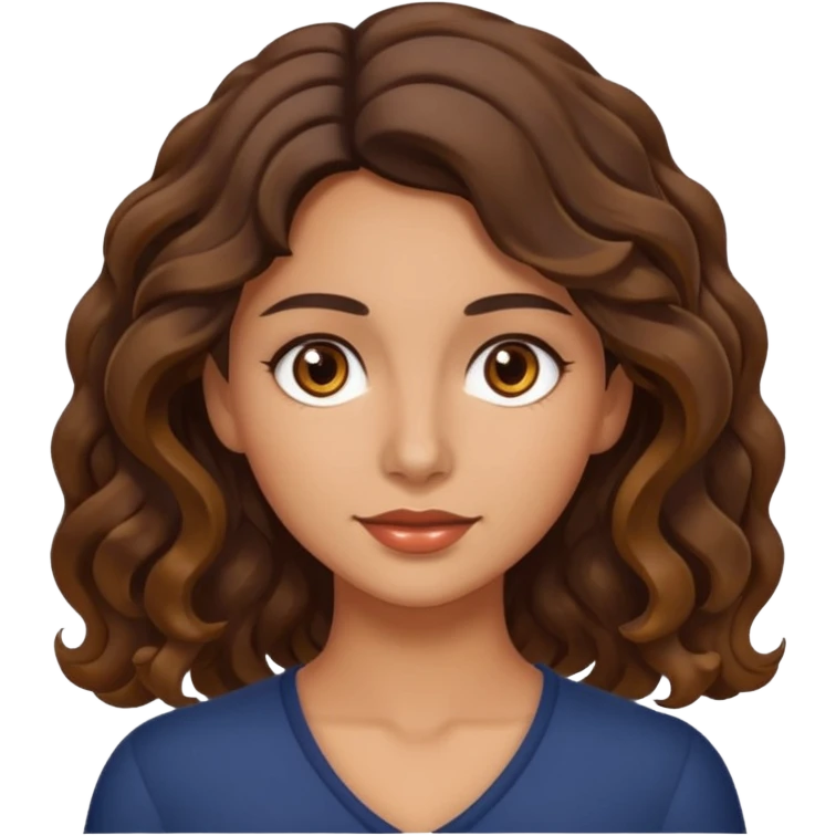 Morena com cabelo ondulado nas pontas  e de pelo um pouco bronzeada emoji