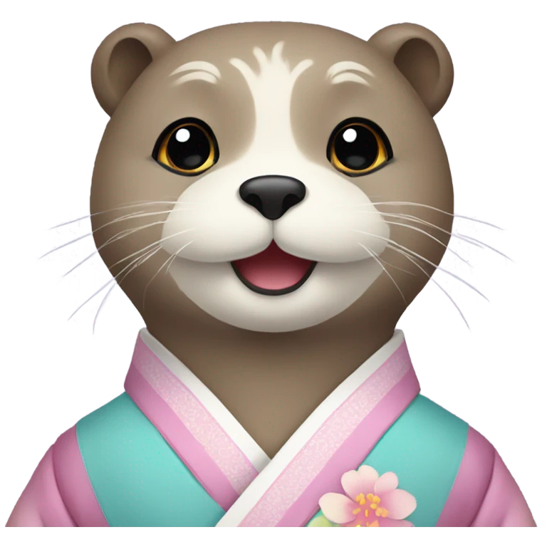 An otter face dressed in pastel-colored traditional Korean hanbok emoji
