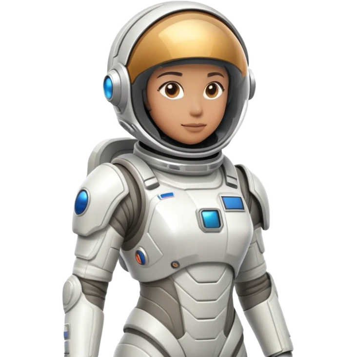 Futuristic astronaut in a high-tech spacesuit, sleek helmet with reflective visor, detailed sci-fi armor, standing pose, science fiction aesthetic emoji