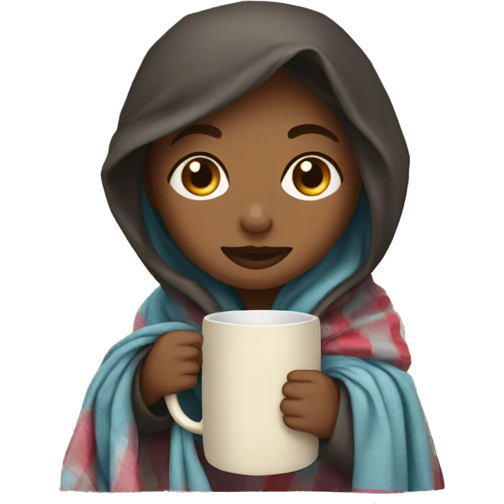 girl drinking out of mug and she’s wrapped up in a blanket emoji