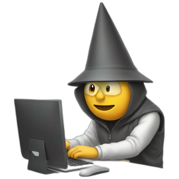 human with dunce cap using a computer emoji