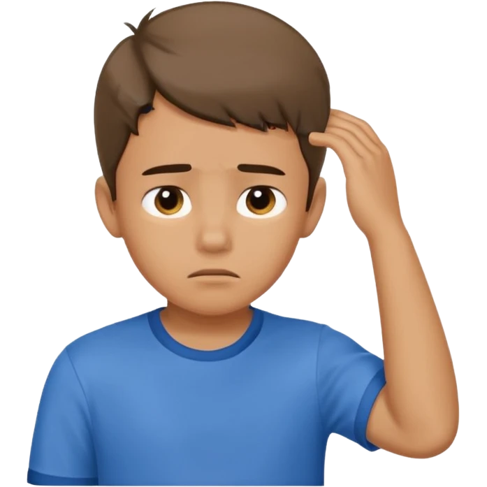 boy thinking about something and scraching his head emoji