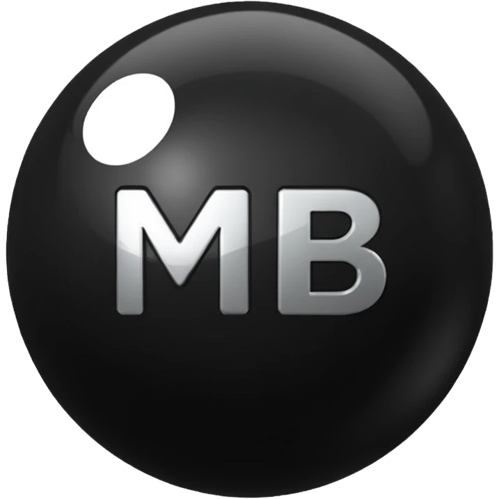 Black Ball with MB written on it. Nothing else no holes. emoji