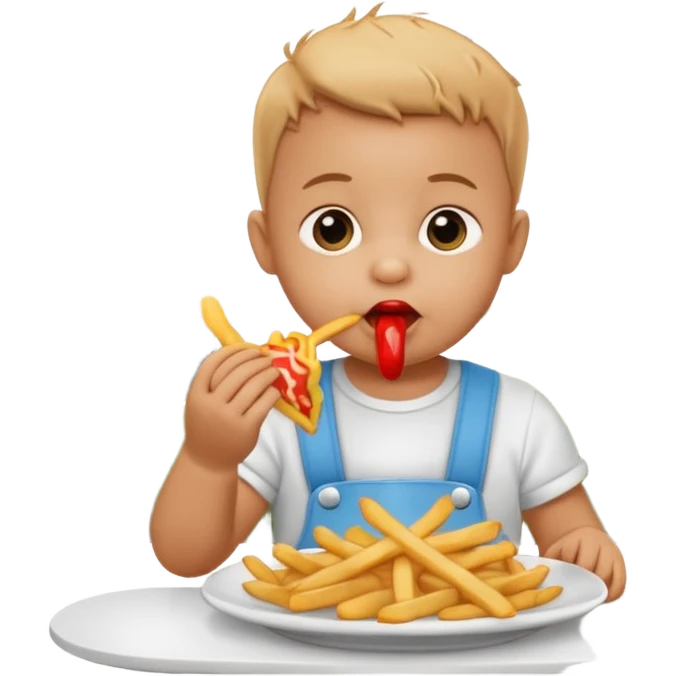 Transformer cette personne en bébé  occuper à  manger des fritte a bruxelles, devant latomium emoji