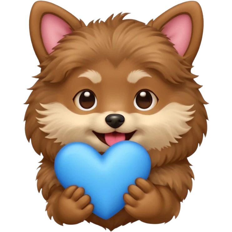 small dog holding a blue heart in its mouth, emoji style emoji