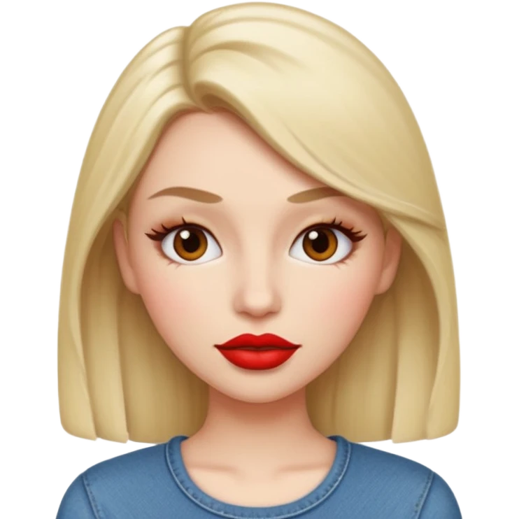 in the style of apple IOS emojis, give me a girly whole person emoji, with big red lips and eyelashes, and hour-glass curvy frame in a neutral pose emoji