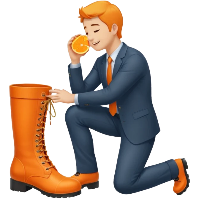 Office worker kneeling and kissing a large orange boot emoji