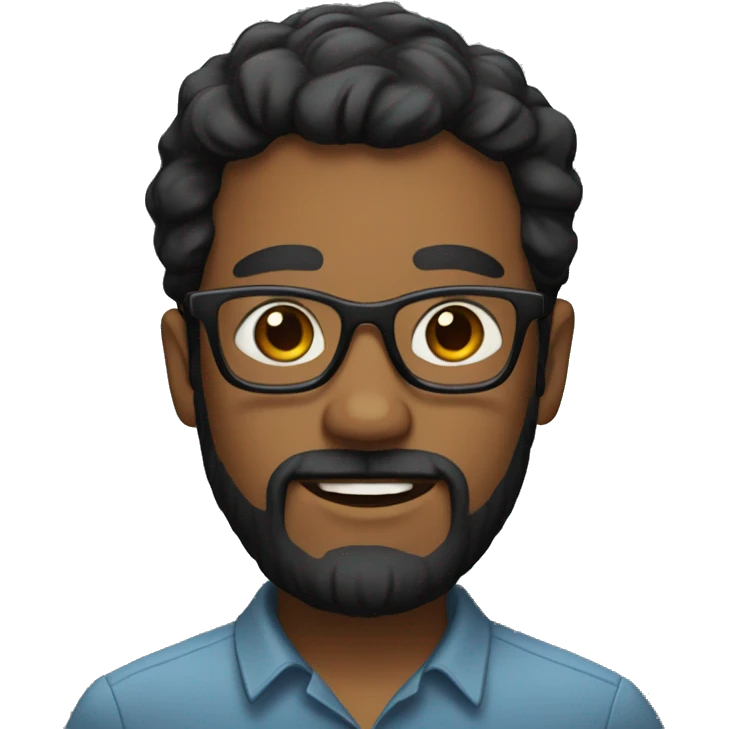 person with glasses, beard, black hair, 40's and black eyes emoji