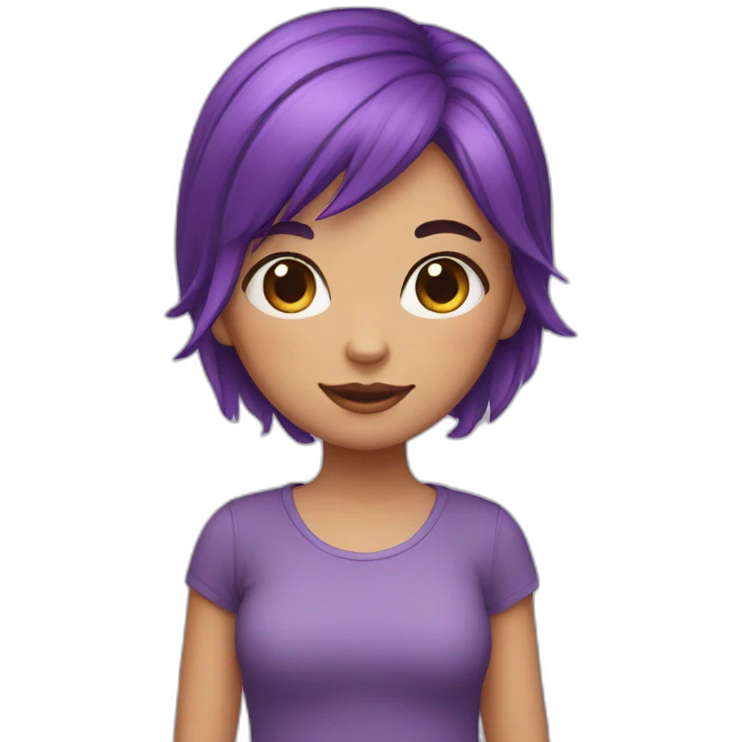 Girl with purple hair and a cat emoji
