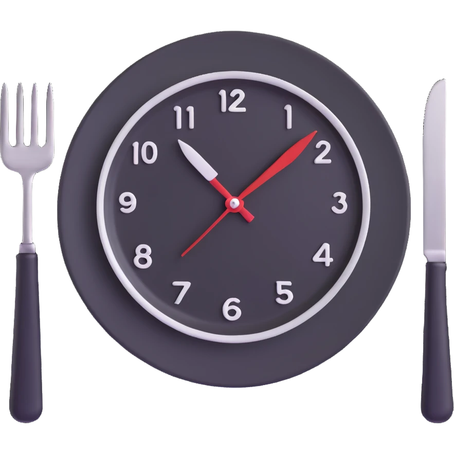 clock with a plate and fork and knife, symbolizing intermittent fasting emoji