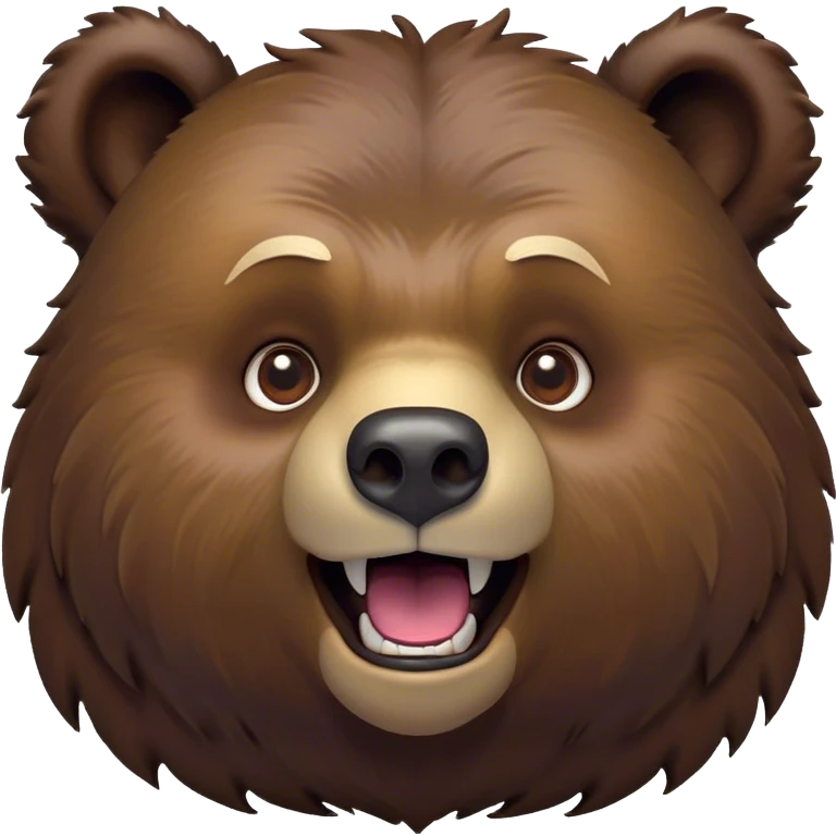Cinematic Comical Grizzly Bear Portrait Emoji, Head tilted dramatically with an exaggeratedly amused expression, featuring a striking, rugged deep brown fur with bold fur texture, wide, expressive eyes filled with playful disbelief, Simplified yet hilariously expressive features, highly detailed, glowing with a slightly sassy glow, high shine, dramatic yet playful, stylized with an air of cheeky wilderness mischief, bright and endearing, soft glowing outline, capturing the essence of a spirited and over-the-top grizzly, so meme-worthy it feels like it could roar its way into internet fame instantly! emoji