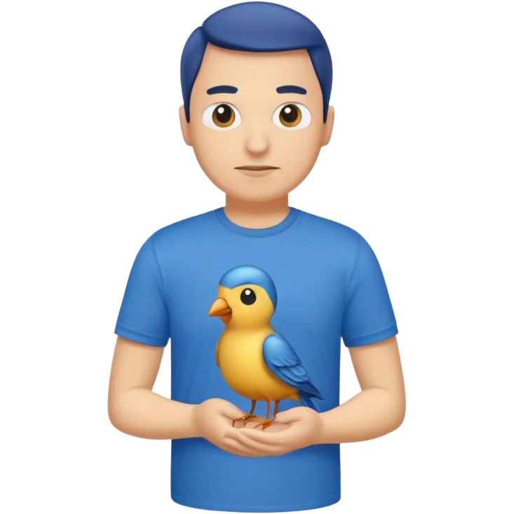 blue tshirt man with bird emoji