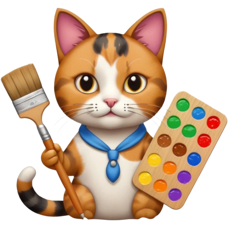 A cat holding brushes and a colour pallete because he is an artist emoji