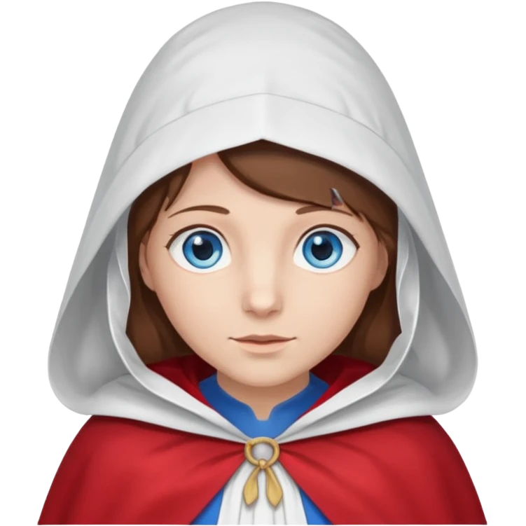 Handmaids tale Caucasian blue eyes brown hair wearing white bonnet and red cape emoji emoji