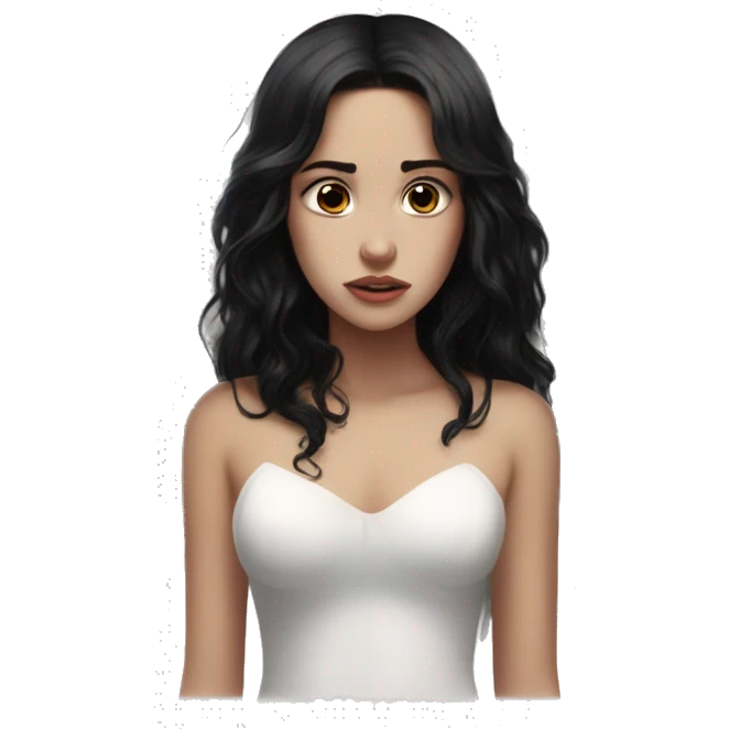 Movie type Crying tearing eyes pale skin black hair on the floor magical woman with angel wings  emoji