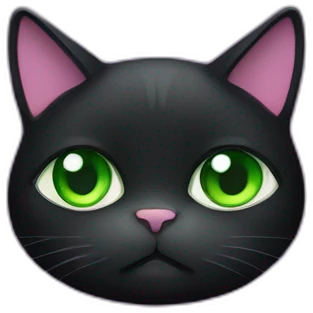 black fat cat whith green eyes and purple collar emoji