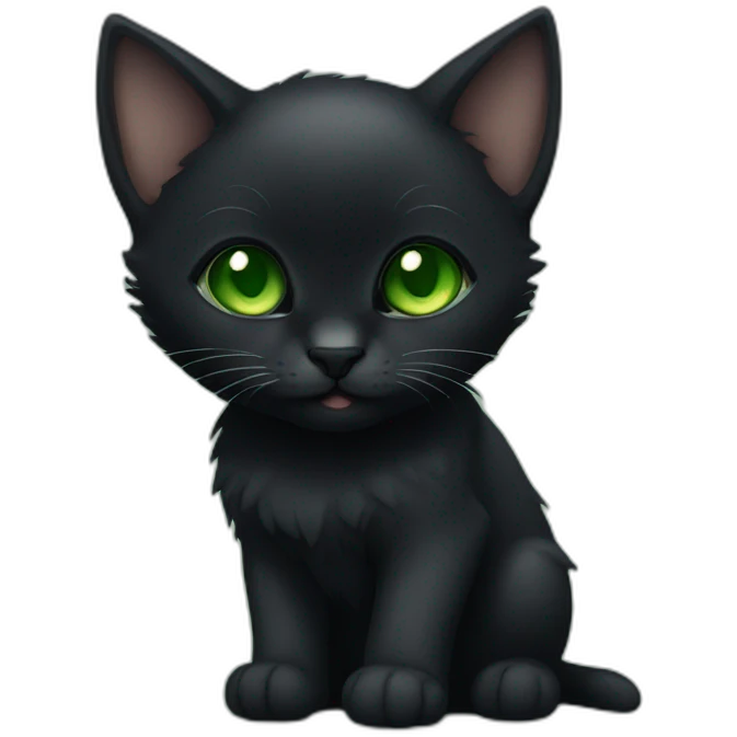 Total Black kitten with green eyes an big ears emoji