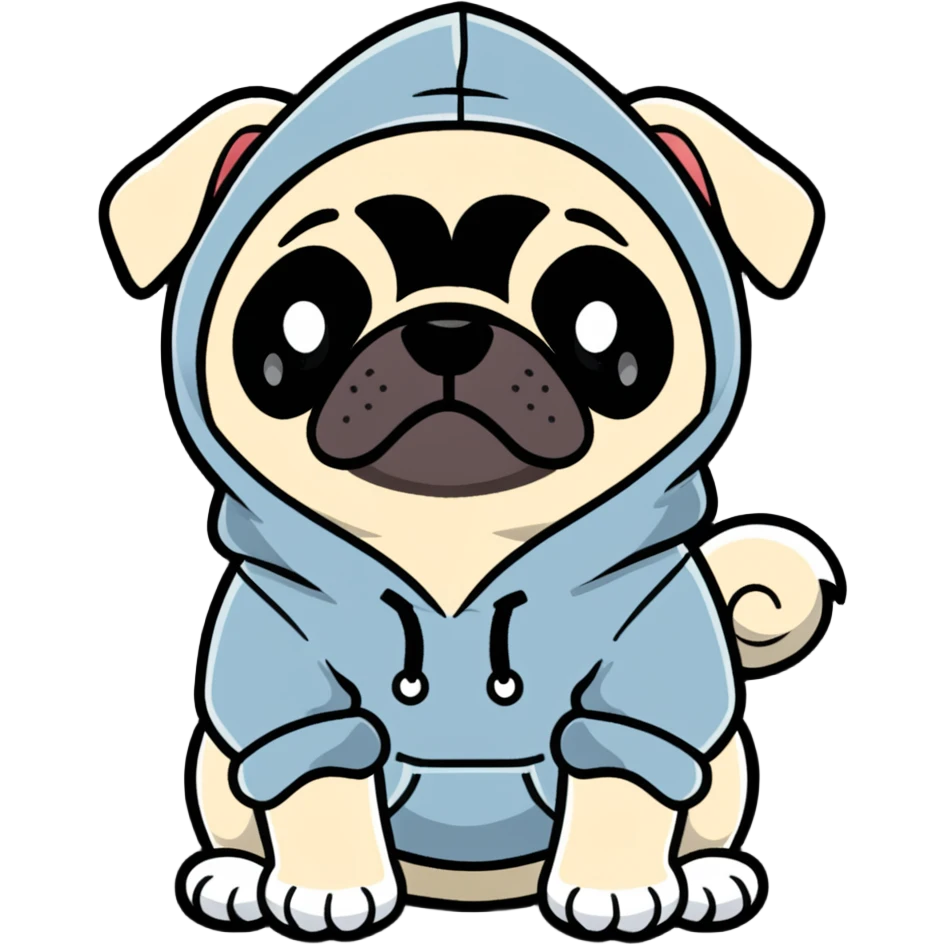 pug dog wearing a hoodie, pug life emoji