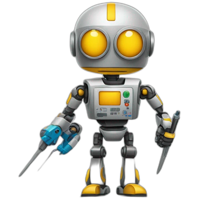 robô pintor com pernas de canetinha emoji