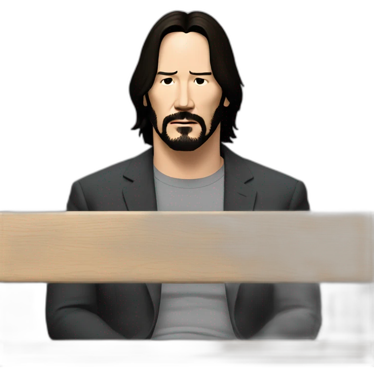 keanu reeves sitting left corner bench looking at the ground sadly emoji