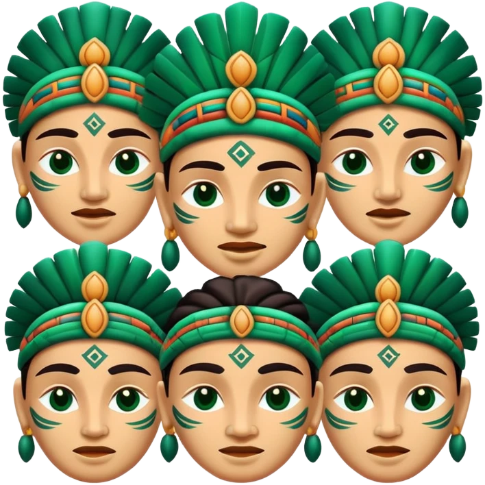 Elegant Mayan face with different emotional expressions, clean sophisticated design, strictly white and dark green colors emoji