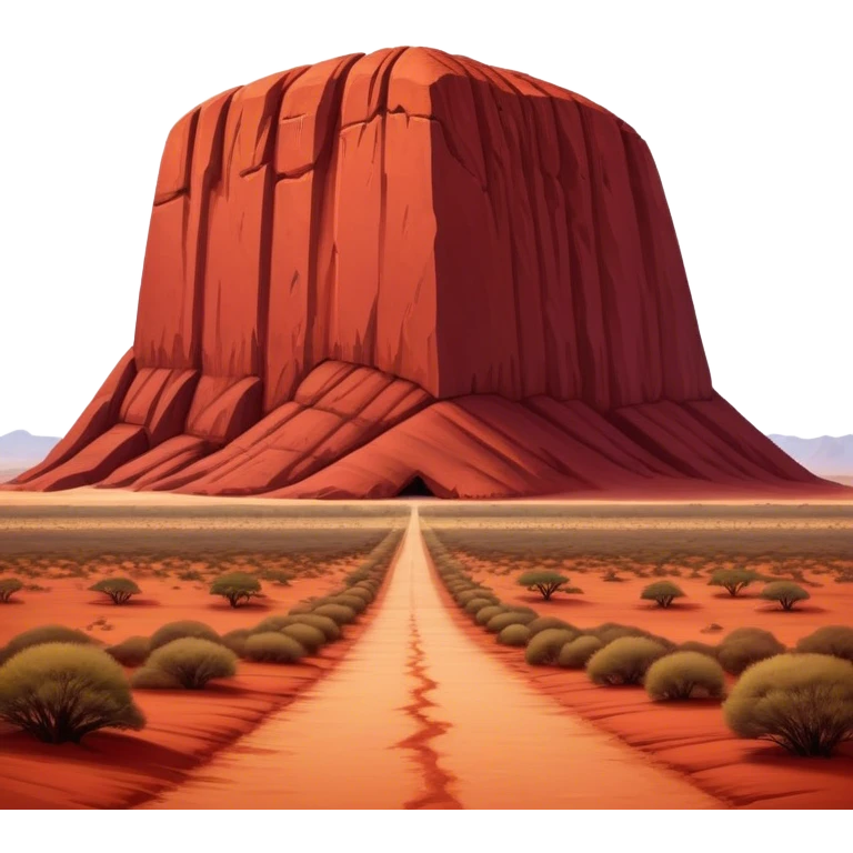 Cinematic Realistic Uluru Landmark Emoji, showcasing the massive, red monolith rising from the desert rendered with rich textures and warm, dramatic lighting. emoji