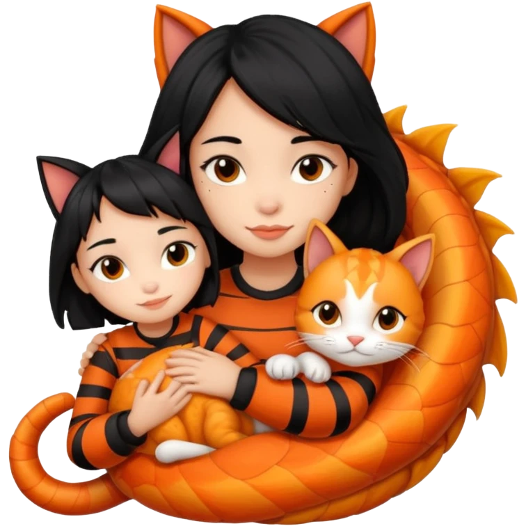 black-hair-girl snuggle with dragon lee cat emoji